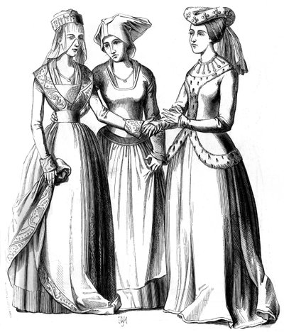 Una borghese, una contadina e una donna nobile, XIV secolo 1849 da Bisson and Cottard