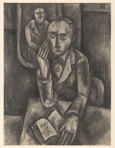 Uomo seduto a tavola con un libro aperto da Bob Hanf (signed by artist)