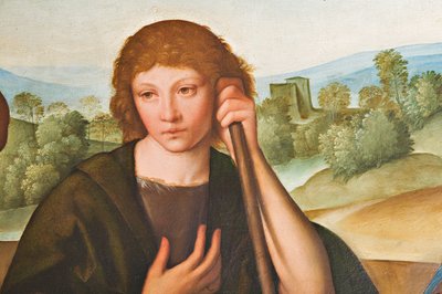 Adorazione dei pastori Madonna con Bambino Gesù e due pastori (dettaglio) da Boccaccio Boccaccino
