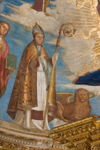 Abside, Catino absidale, Pantocratore tra i Santi Marcellino, Imerio, Omobono, Pietro Esorcista (dettaglio San Imerio) da Boccaccio Boccaccino
