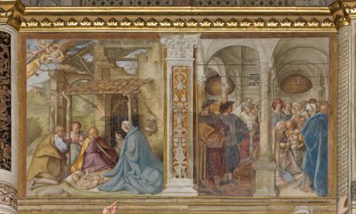 Navata centrale, quarto arco nord, Adorazione dei pastori, Circoncisione, Boccaccio Boccaccino 1516-17 da Boccaccio Boccaccino