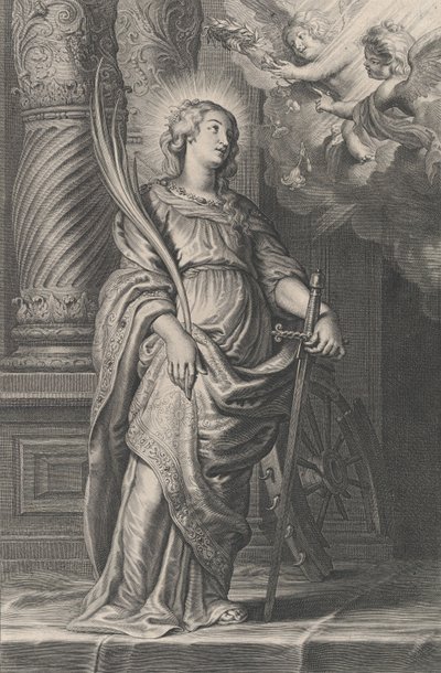Santa Caterina con foglie di palma e una spada, due putti sopra con una corona di alloro, ca. 1625-59 da Boetius Adams Bolswert