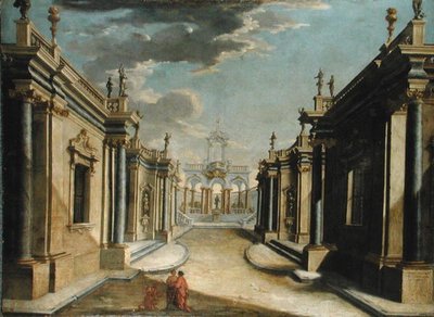 Capriccio architettonico che raffigura la storia delle figlie di Minia da Bolognese School