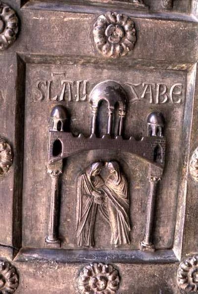 Pannello raffigurante la Visitazione sulla Porta di S. Ranieri da Bonannus of Pisa