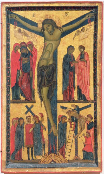 La Crocifissione con Sante donne, piangenti, Cristo sulla Via del Calvario e la Deposizione, pannello destro di un dittico da Bonaventura Berlinghieri