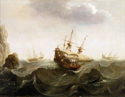 Nave mercantile olandese per le Indie Orientali lascia passare due barche da pesca di aringhe (metà del XVII secolo) da Bonaventura Peeters
