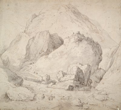 Paesaggio montuoso con figura a cavallo in primo piano da Bonaventura Peeters