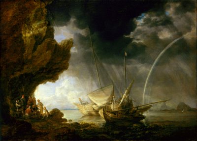 Marina con marinai che si riparano da un temporale, metà del XVII secolo da Bonaventura Peeters