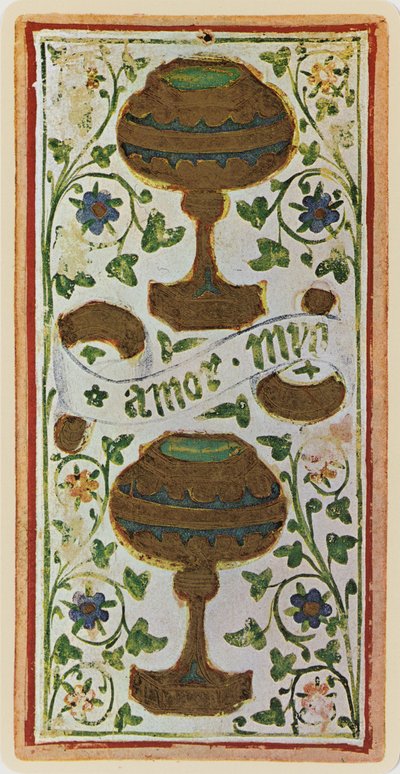 I due di coppe, facsimile di una carta dei tarocchi dal mazzo 