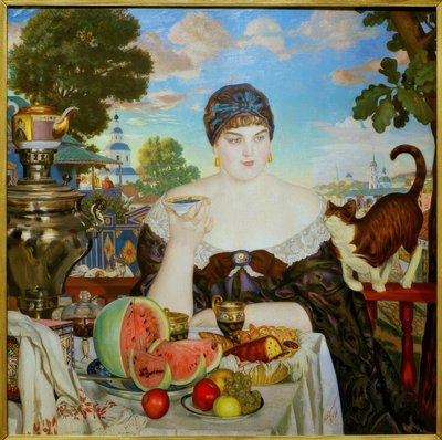Moglie del mercante al tè da Boris Mikhailovich Kustodiev
