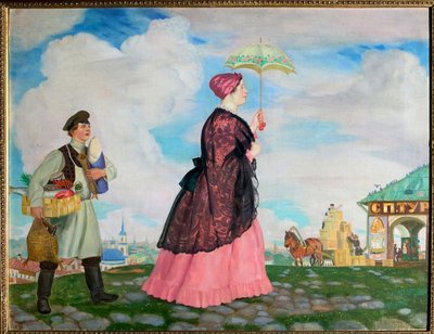 Donna del mercante con i suoi acquisti da Boris Mikhailovich Kustodiev