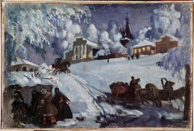 Inverno, slitte da Boris Mikhailovich Kustodiev