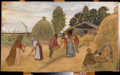 La trebbiatura del raccolto da Boris Mikhailovich Kustodiev