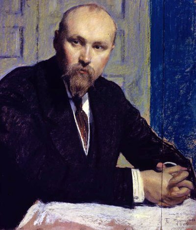 Ritratto di Nikolay Rerich da Boris Mikhailovich Kustodiev