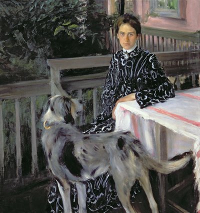 Ritratto di Yulia Yevstafievna Kustodieva (1880-1942) la moglie dell