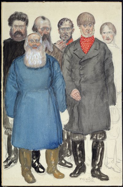 Progetto di costumi per la pièce Lupi e pecore di Aleksandr Ostrovskij da Boris Mikhailovich Kustodiev