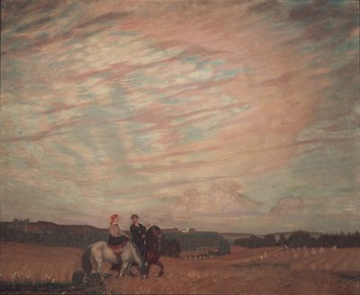 Autoritratto con la moglie a cavallo, 1915 da Boris Mikhailovich Kustodiev