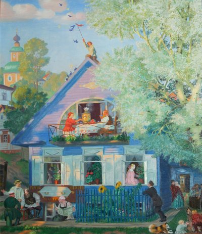 Piccola casa blu, 1920 da Boris Mikhailovich Kustodiev