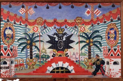 Scenografia per la commedia teatrale La pulce di E. Zamyatin, 1925-1926 da Boris Mikhailovich Kustodiev