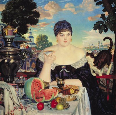 La moglie del mercante al tè da Boris Mikhailovich Kustodiev