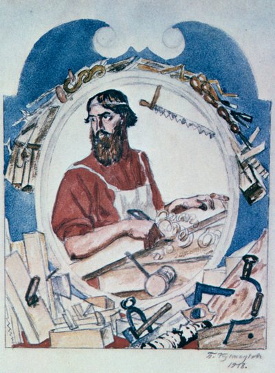 Il falegname, 1918 da Boris Mikhailovich Kustodiev