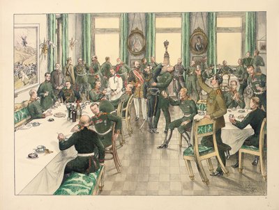La colazione tradizionale per commemorare la battaglia di Telish in cui il reggimento delle guardie Egerski partecipò il 12 ottobre 1877 da Boris V. de Heroys
