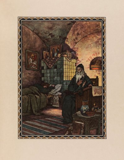 Pimen. Illustrazione del dramma Boris Godunov di A. Pushkin da Boris Vasilievich Zvorykin