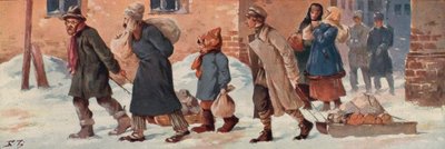 Operai sovietici che lasciano i loro uffici con le razioni di cibo da Boris Vasilievich Zvorykin