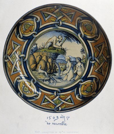 Atteone sorprende Artemide (Diana) al bagno - in “Collection of Italian faiences of the XV, XVI and XVIII centuries” da Bornemann Bornemann