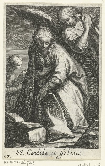 Sante Candida e Gelasia come eremite con angelo da Boëtius Adamsz. Bolswert