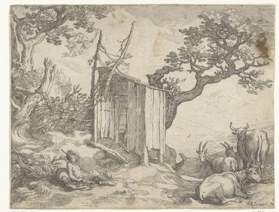 Paesaggio con Argo vicino a Io come mucca e Mercurio in cielo da Boëtius Adamsz. Bolswert