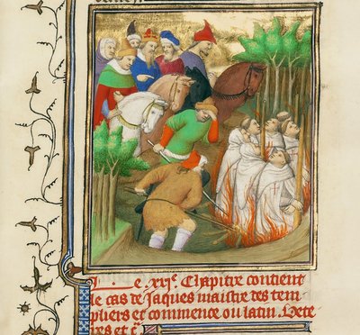 I Cavalieri Templari bruciati alla presenza di Filippo il Bello e dei suoi cortigiani da Boucicaut Master,