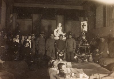 Album della Prima Guerra Mondiale in Friuli-Venezia Giulia: ritratto di gruppo il giorno di Natale a Villa Brazzà, sede del 17 dell