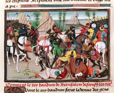 La battaglia tra il re Baldovino I e i Turchi, da Chroniques des empereurs di David Aubert, 1462 da Brabant School