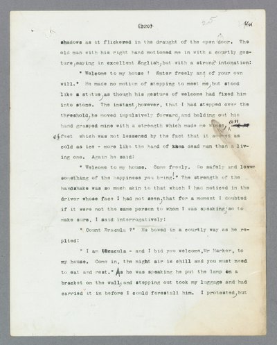 Manoscritto originale dattiloscritto di Bram Stoker 