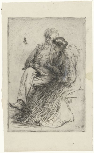 Giovane donna che legge e uomo anziano da Bramine Hubrecht