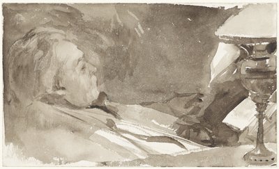 Ritratto di Alphons Marie Antoine Joseph Grandmont, che legge vicino a una lampada da Bramine Hubrecht