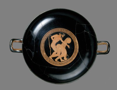 Kylix a figure rosse raffigurante un uomo e una donna che fanno l