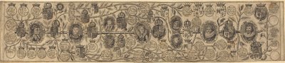Albero genealogico con ritratti di Enrico VII, Enrico VIII, Elisabetta, Giacomo e Carlo da British 17th Century