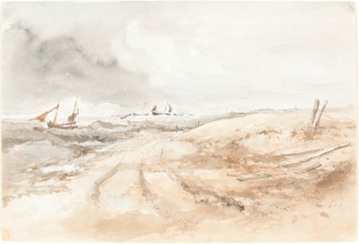 Scena di Costa con Barche in Acqua Mosso da British 19th Century
