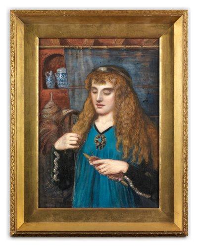 Una fanciulla che avvolge la lana, c. 1890 da British School