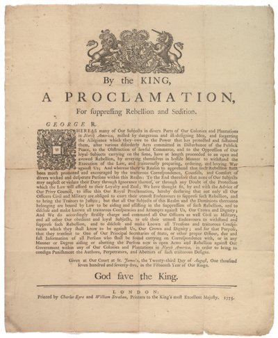 Una proclamazione per sopprimere la ribellione..., 23 agosto 1775 da British School