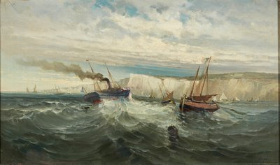 Onde che si infrangono alle bianche scogliere di Dover da British School