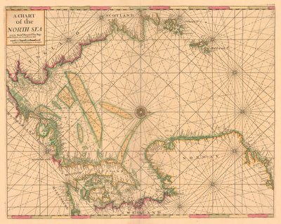 Carta del Mare del Nord: Norvegia fino allo Stretto di Dover, c.1700 (incisione colorata) da British School