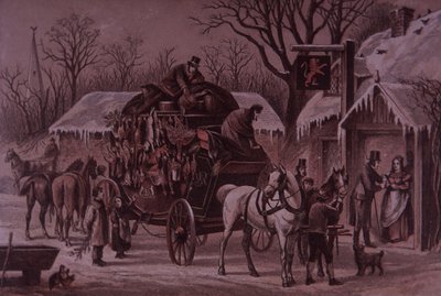 Natale sulla strada, carrozza carica di selvaggina festiva da British School