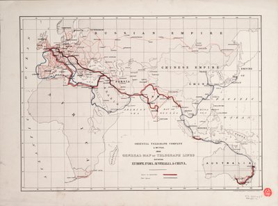 Mappa generale delle linee telegrafiche tra Europa, India, Australia e Cina da British School