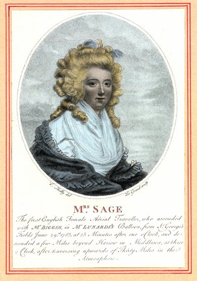 Laetitia Sage, prima donna aeronauta inglese, fine XVIII secolo da British School