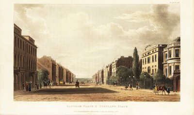 Langham Place e Portland Place, continuazione nord di Regent Street, Londra da British School