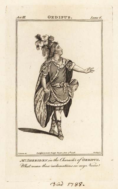 Mr Thomas Sheridan nel ruolo di Edipo in Edipo di John Dryden, Covent Garden Theatre da British School