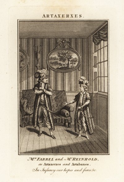 Mrs Margaret Farrel e Mr Charles Frederick Reinhold in costume persiano come Artaserse e Artabano nell